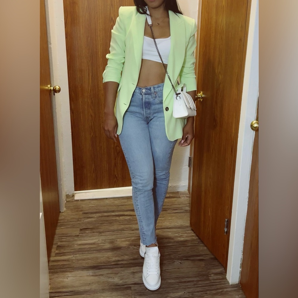 Zara Pastel Lime Green Single-Button Blazer